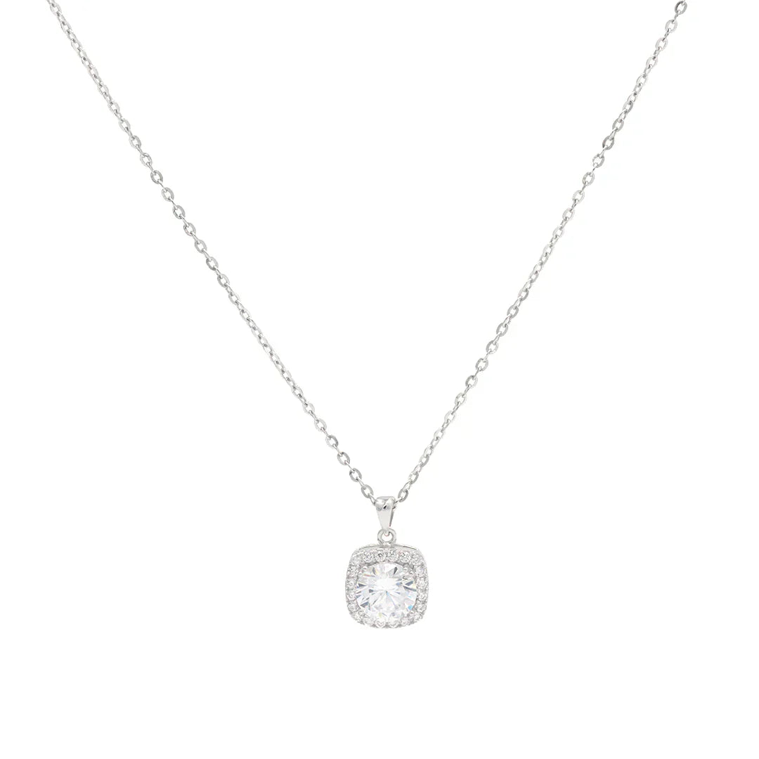 Silver Square Pendant With Chain