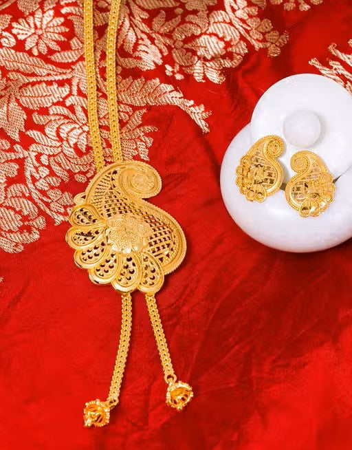 Manikya Brass 24ct Gold Plated Tie Pendant Set with Mathcing Earrings