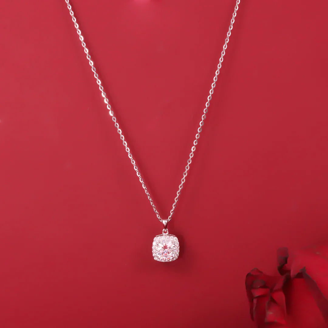 Silver Square Pendant With Chain