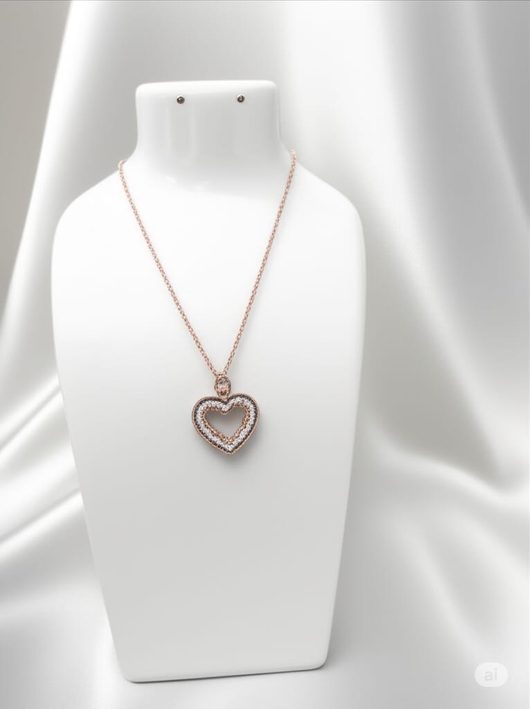 Heart Shape Necklace Golden Chain Pendant for Women and Girls