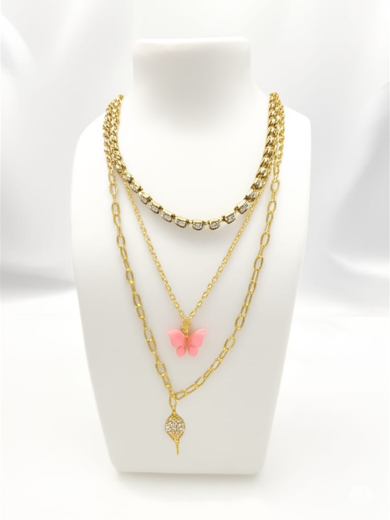 Gold plated White Butterfly with a Heart charm Cuban Link chain Gold-plated Plated Brass Necklace