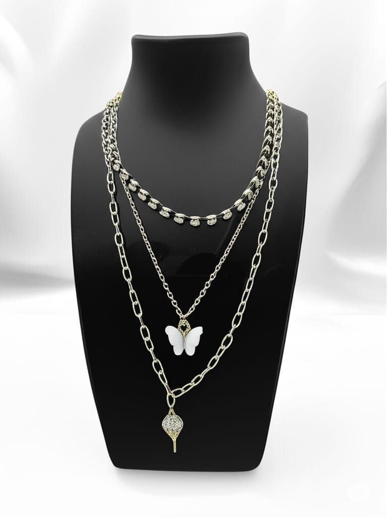 Gold plated White Butterfly with a Heart charm Cuban Link chain Gold-plated Plated Brass Necklace