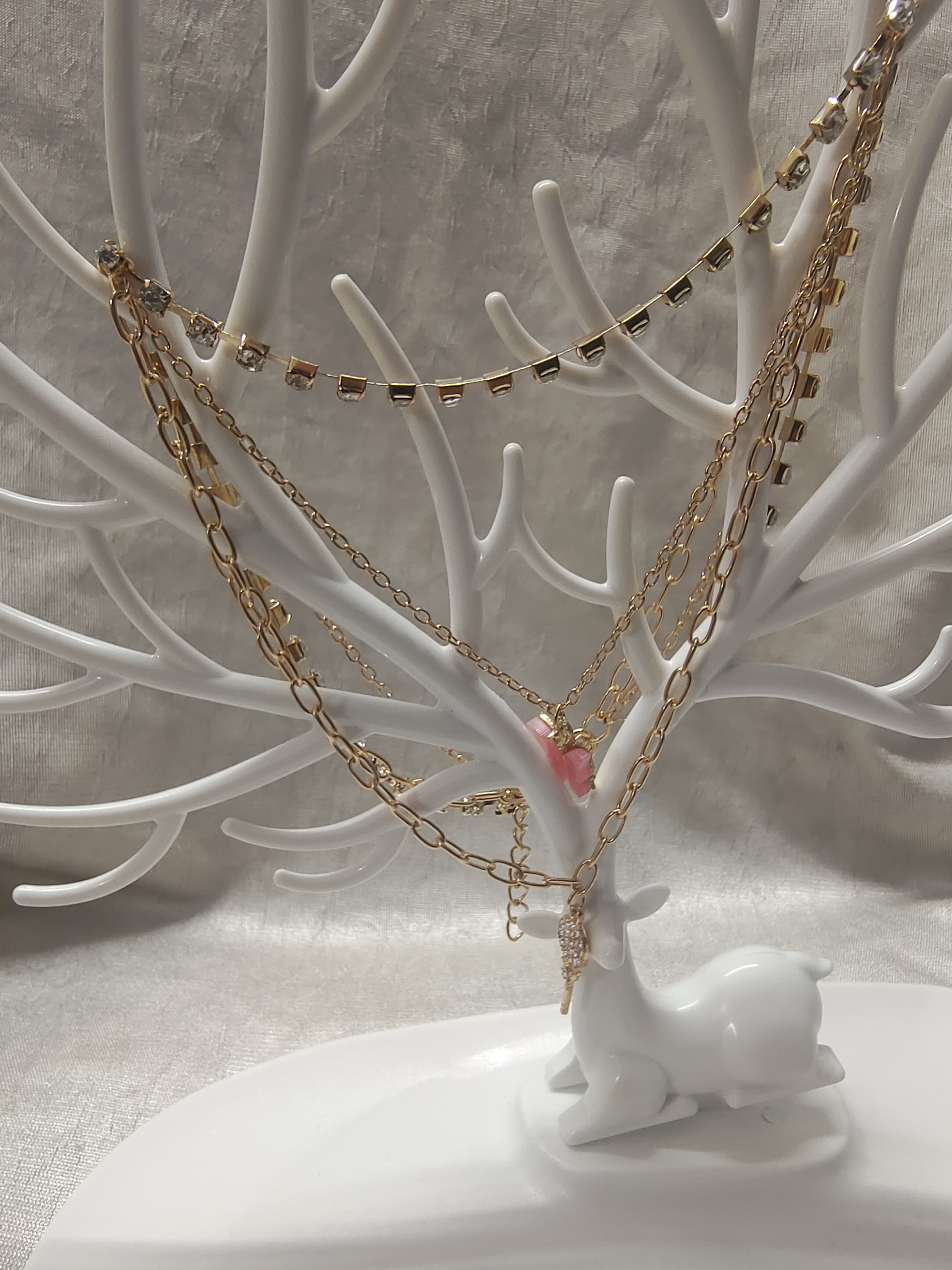 Gold plated White Butterfly with a Heart charm Cuban Link chain Gold-plated Plated Brass Necklace