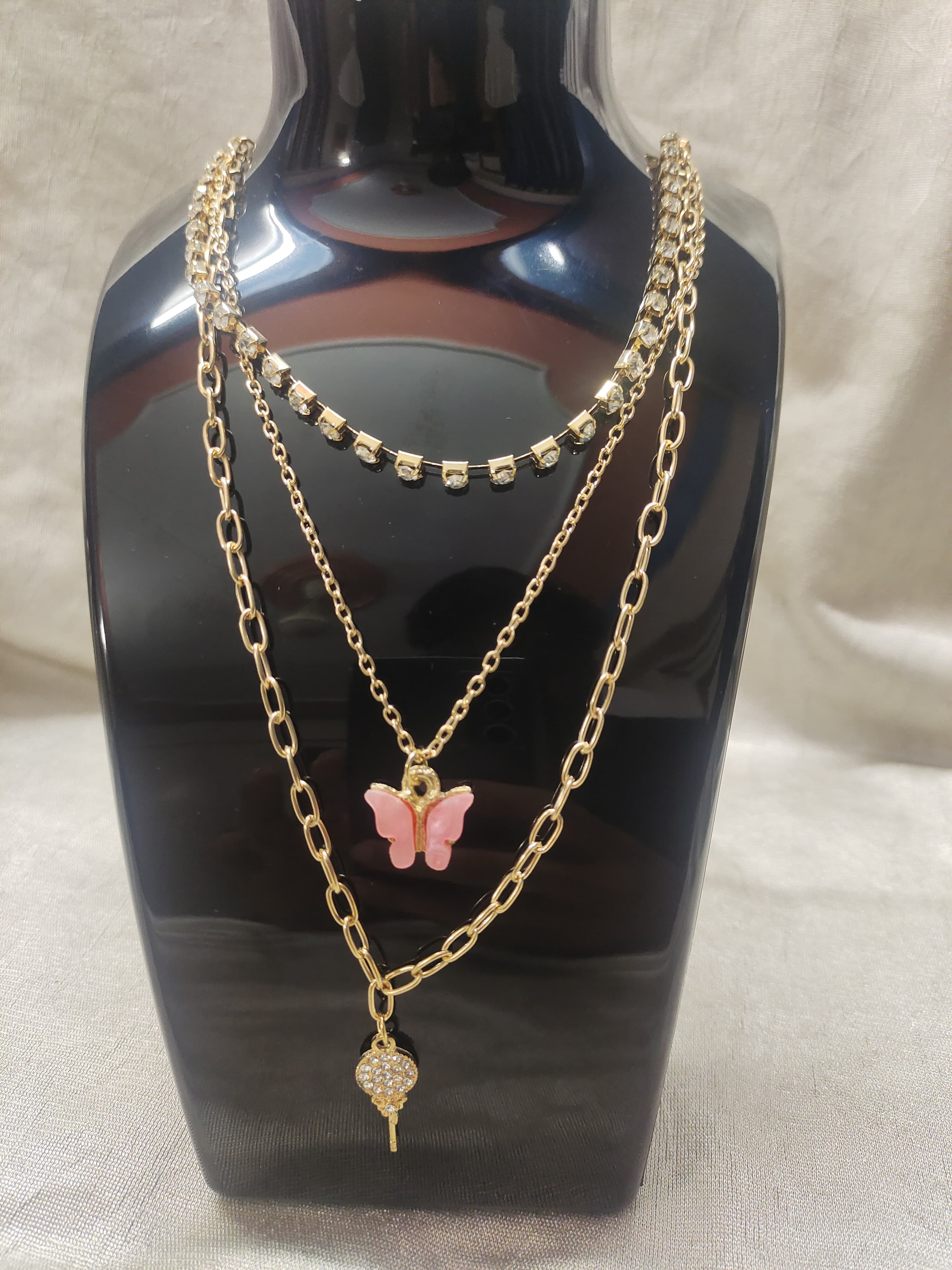 Gold plated White Butterfly with a Heart charm Cuban Link chain Gold-plated Plated Brass Necklace