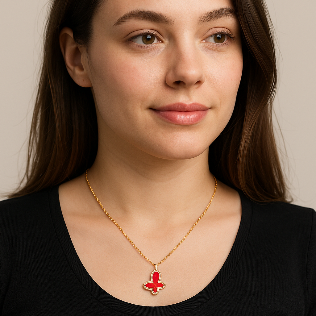 Red Agate Butterfly Necklace