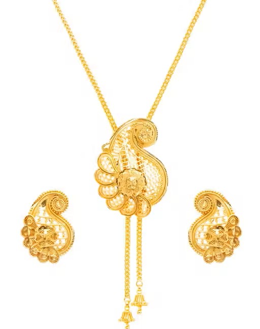 Manikya Brass 24ct Gold Plated Tie Pendant Set with Mathcing Earrings
