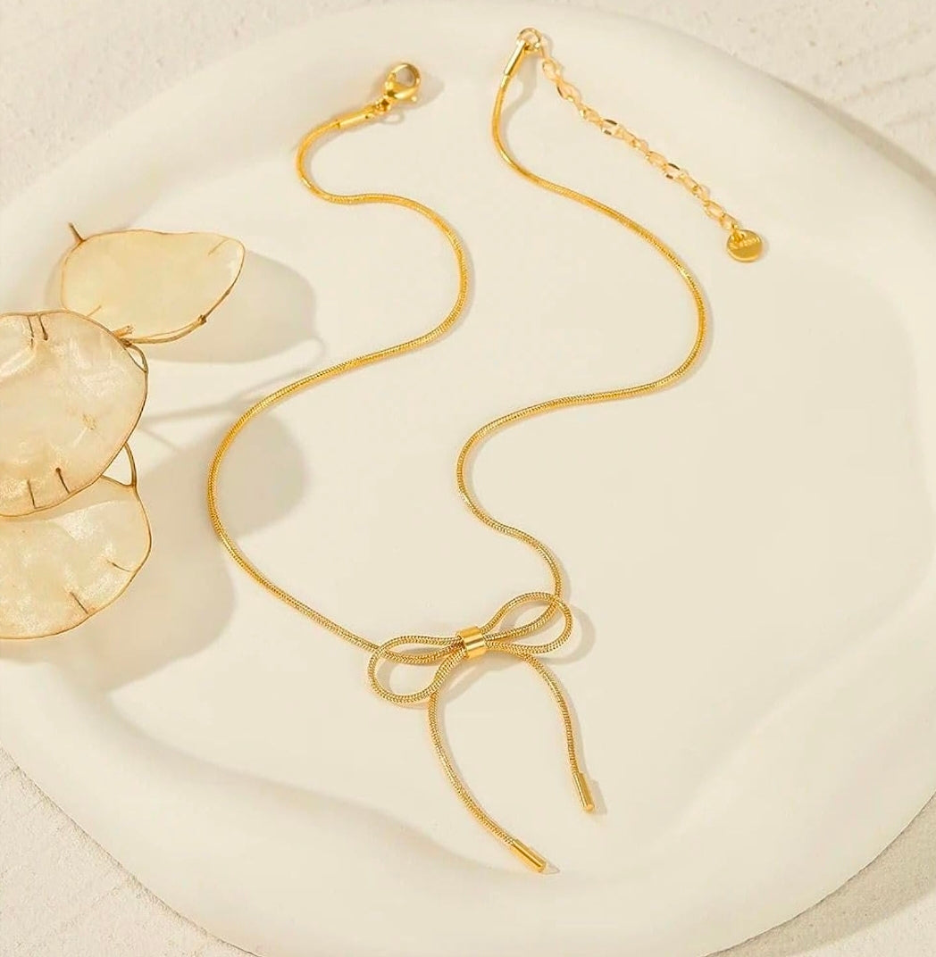 Stainless Steel Anti Tarnish Bow Choker Chain Necklace Korean Bow Necklace