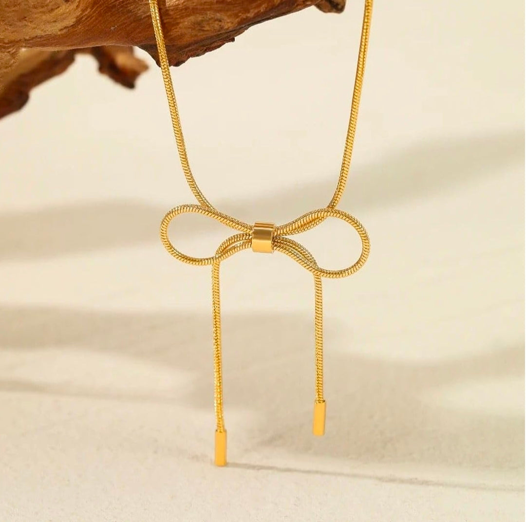 Stainless Steel Anti Tarnish Bow Choker Chain Necklace Korean Bow Necklace