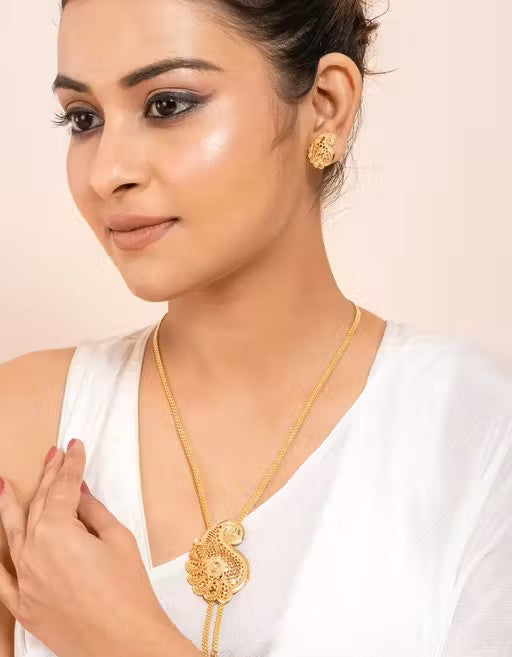 Manikya Brass 24ct Gold Plated Tie Pendant Set with Mathcing Earrings